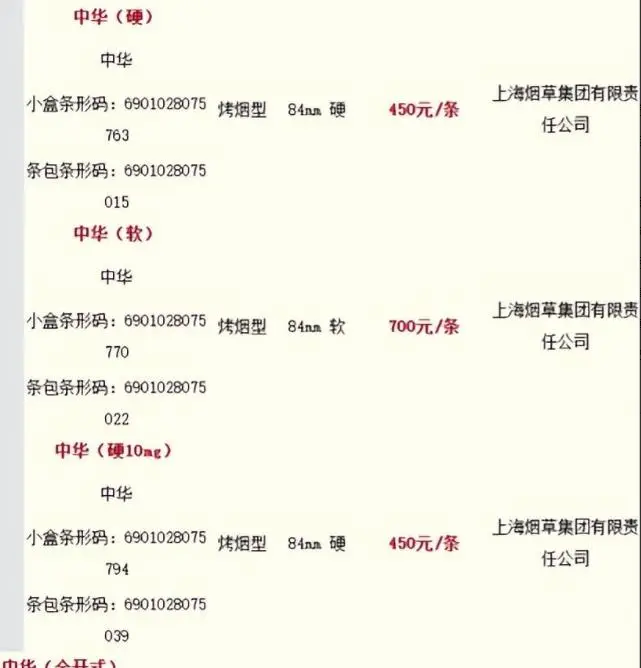 香烟中华硬盒多少钱_香烟中华多少钱一包_中华香烟